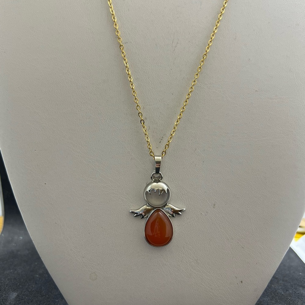 Red Jade Angel Gold Chain Necklace
